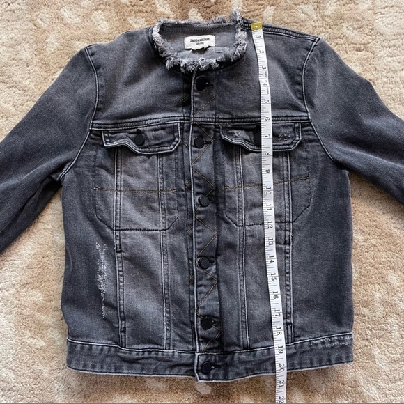 Zadig & Voltaire Kioky Gris Love Now Embroidered Collarless Denim Jacket Black S - Picture 6 of 14